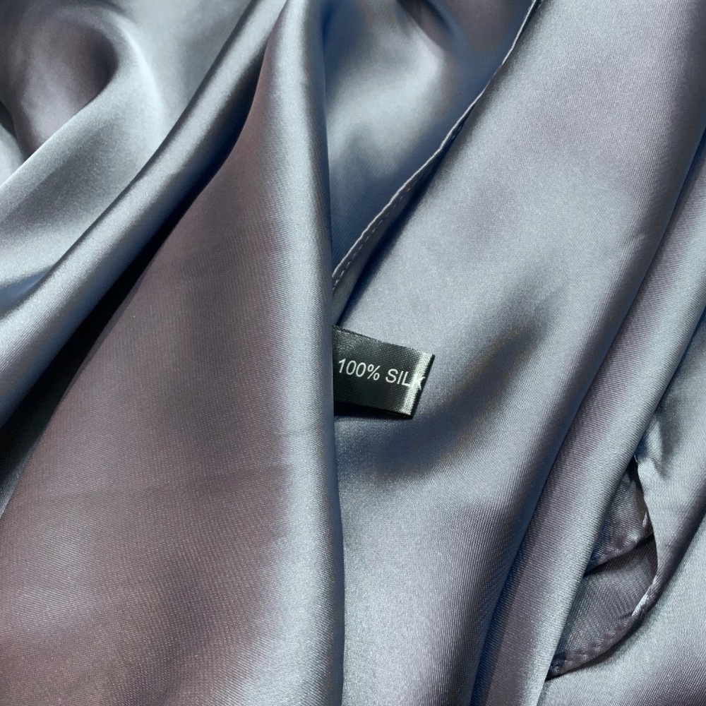 Steel Blue 100% SILK SATIN Large Shawl Scarf Wedding Cover Up Evening Wrap 1 - Picture 3 of 4